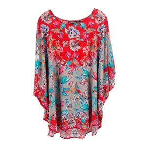 Tolani Narissa Poppy Pink Red Floral Silk Flowy Top Sz XL